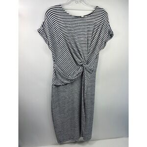 GAP‎  Dress Women's Size M Black/White Stripe Faux Wrap Stretch Dolman Sleeve